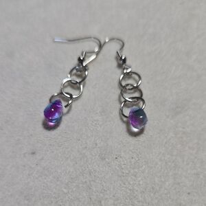 Dainty Silver and Purple Chainmail Earrings